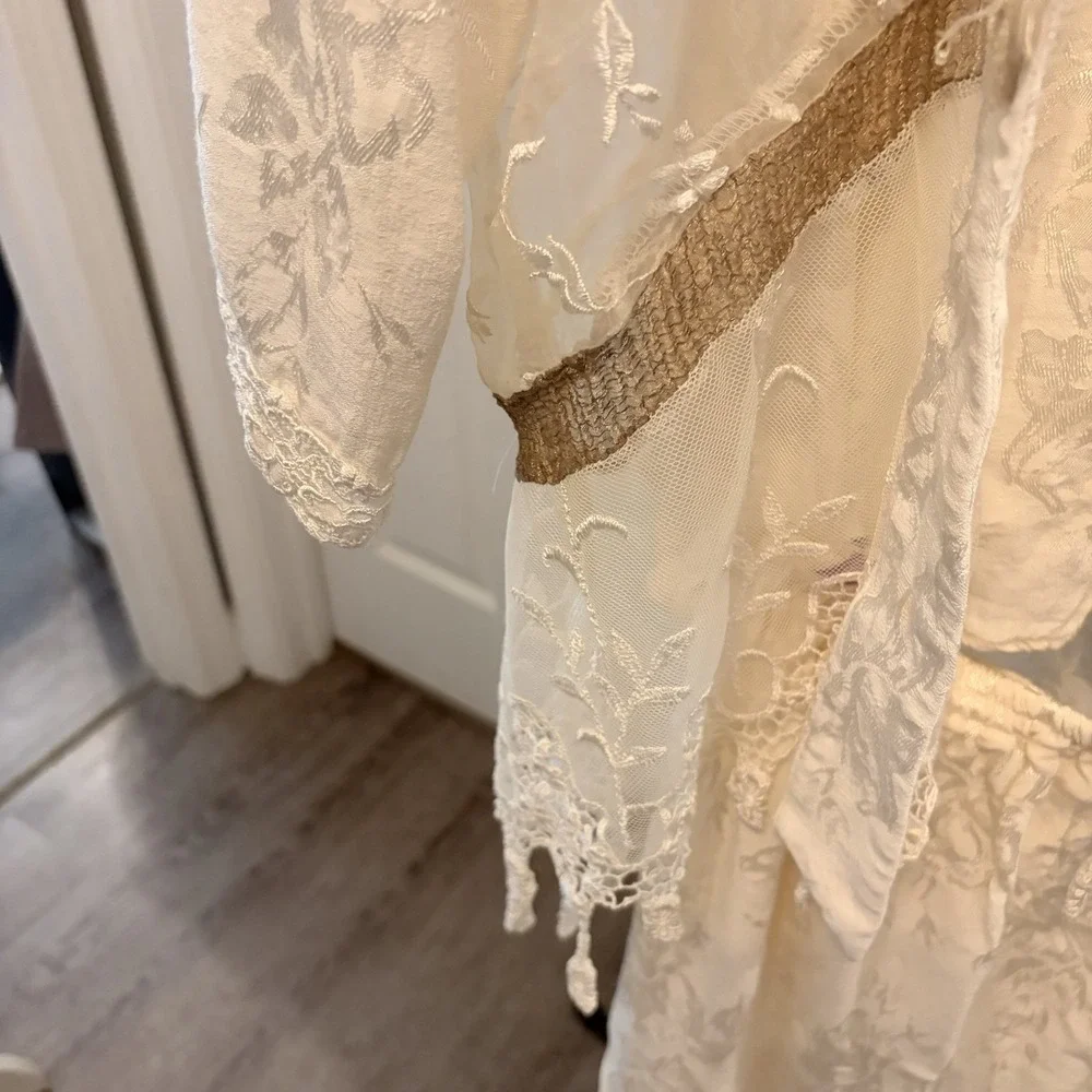 Spencer Alexis Ivory Lace 3 Piece Set Boho Maxi Skirt Tank Cardigan 8 Elegant